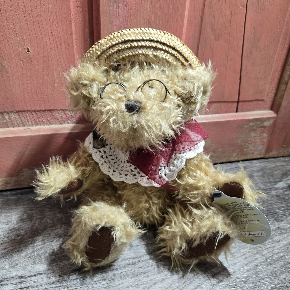 VTG Brass Button Bears‎ Rosie The Bear Of Joy 10" Plush Stuffed Animal Straw Hat